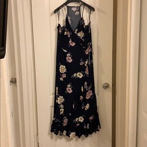 Floral midi false wrap dress